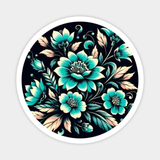 Turquoise Floral Illustration Magnet